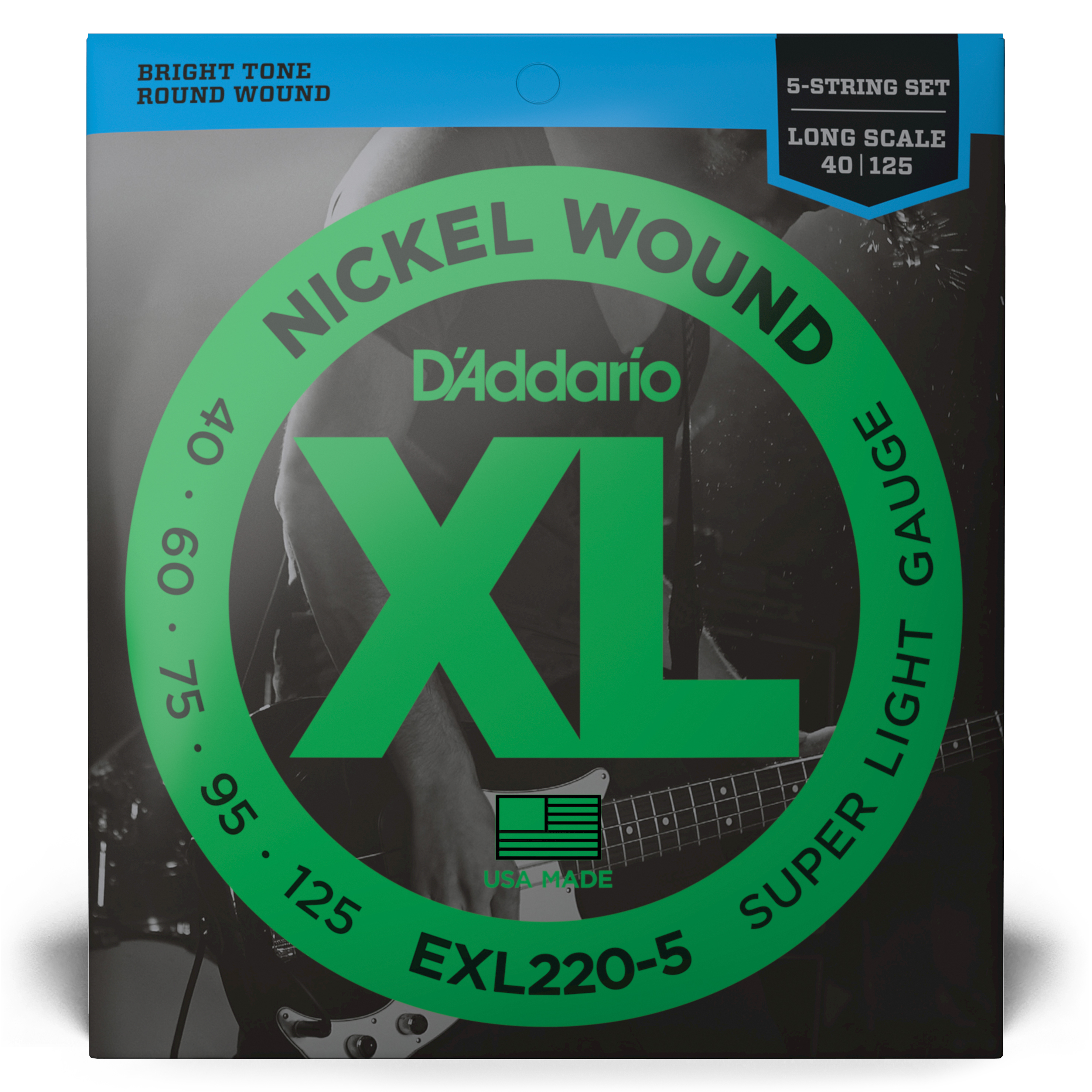 Anderes Coverbild D'Addario EXL220-5 Saiten für 5-saitige Bassgitarre, mit Nickel umsponnen, Super Light, 40-125, Long Scale