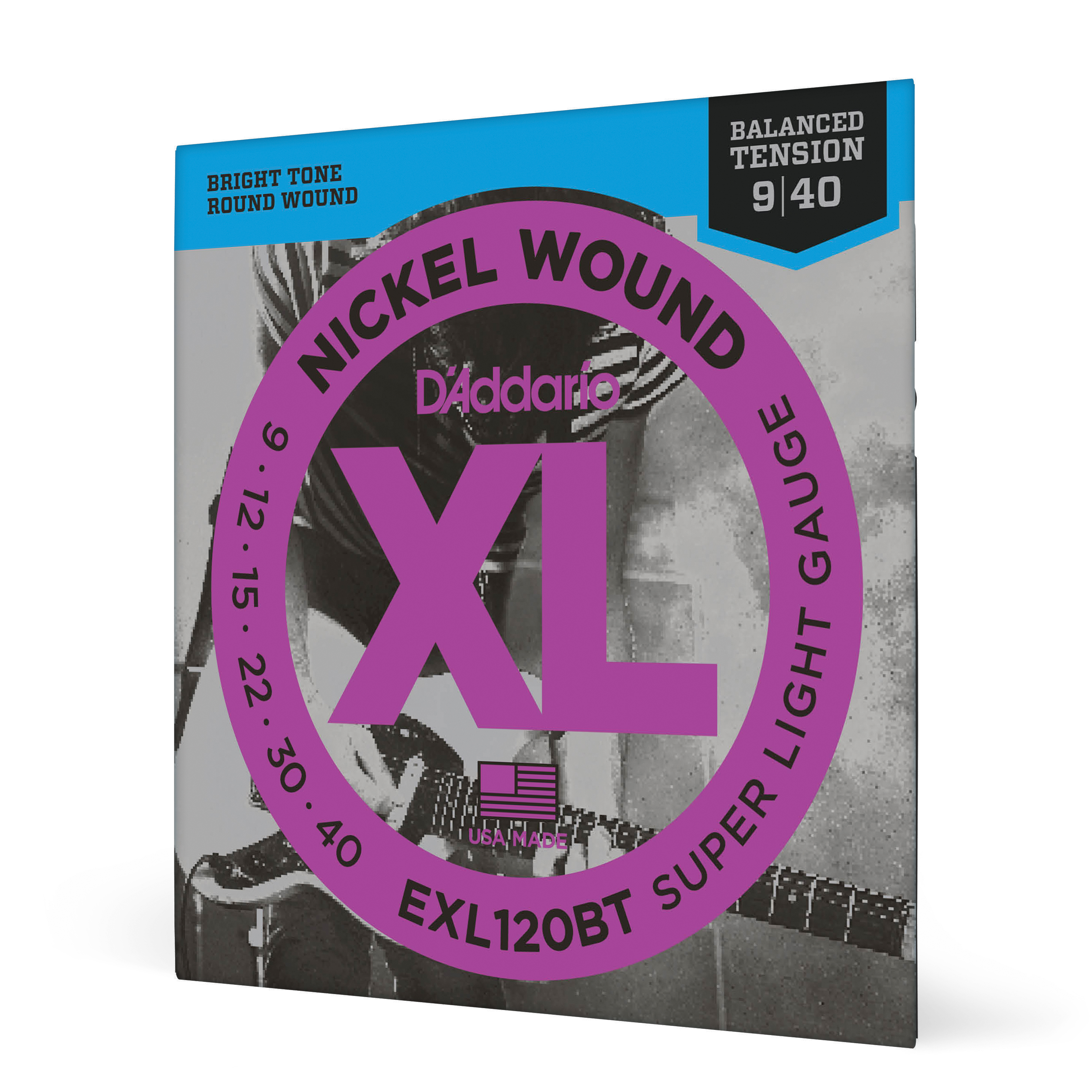 Vorderes Coverbild D'Addario EXL120BT Saiten für E-Gitarre, mit Nickel umsponnen, ausgewogene Spannung, Super Light, 9-40