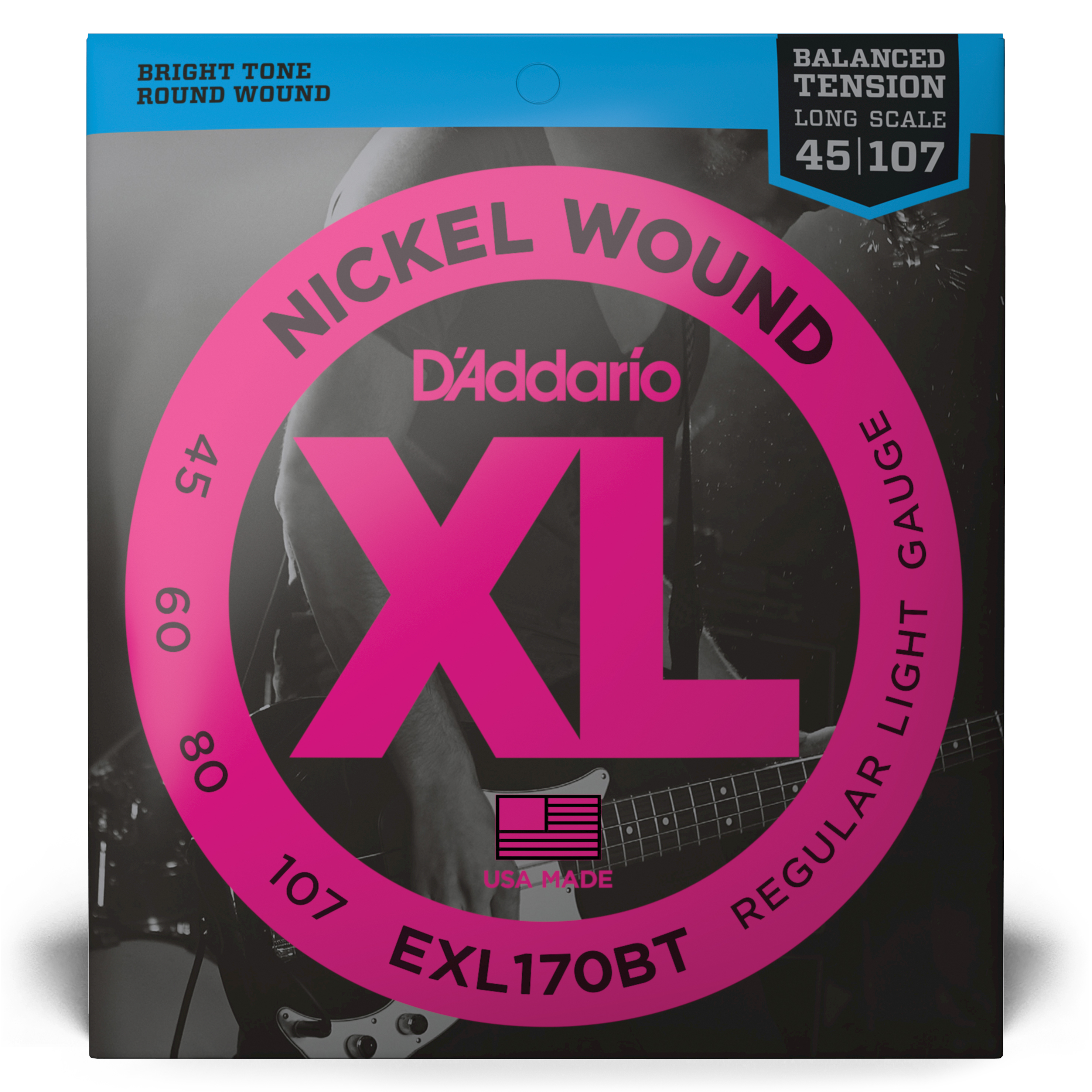 Anderes Coverbild D'Addario EXL170BT mit Nickel umsponnene Saiten für Bassgitarre, ausgewogene Spannung, Light, 45-107