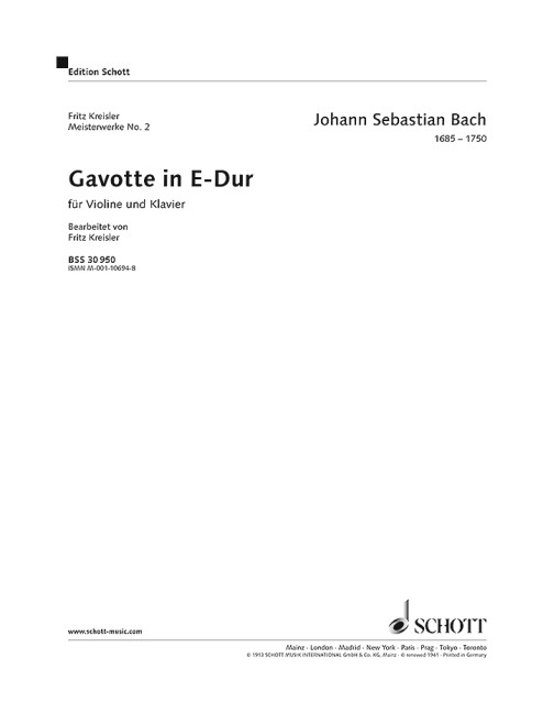 Vorderes Coverbild Gavotte E-Dur BWV 1006 Nr. 2