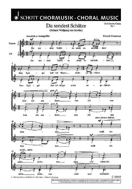 Vorderes Coverbild Drei Goethe-Chöre GeWV 68 