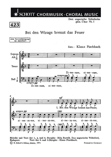 Vorderes Coverbild Drei ungarische Volkslieder 