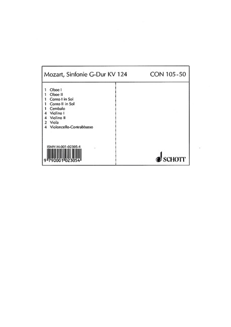 Vorderes Coverbild Sinfonie G-Dur KV 124 