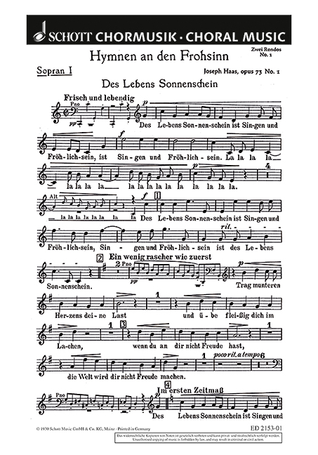 Vorderes Coverbild Hymnen an den Frohsinn op. 73 