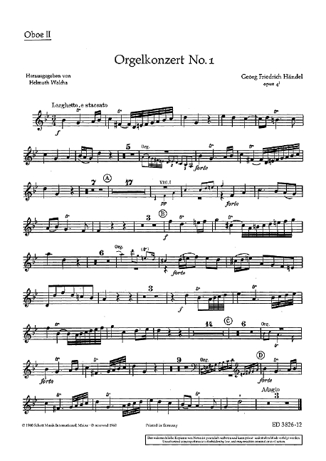 Vorderes Coverbild Orgel-Konzert Nr. 1 g-Moll op. 4/1 HWV 289 