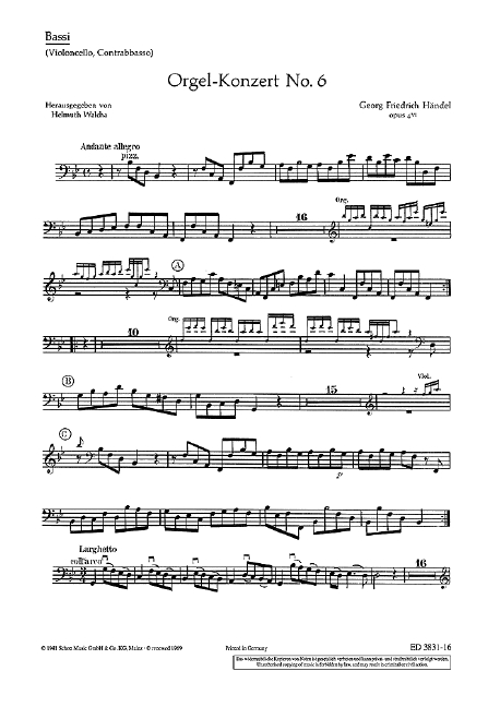 Vorderes Coverbild Orgel-Konzert Nr. 6 B-Dur op. 4/6 HWV 294 