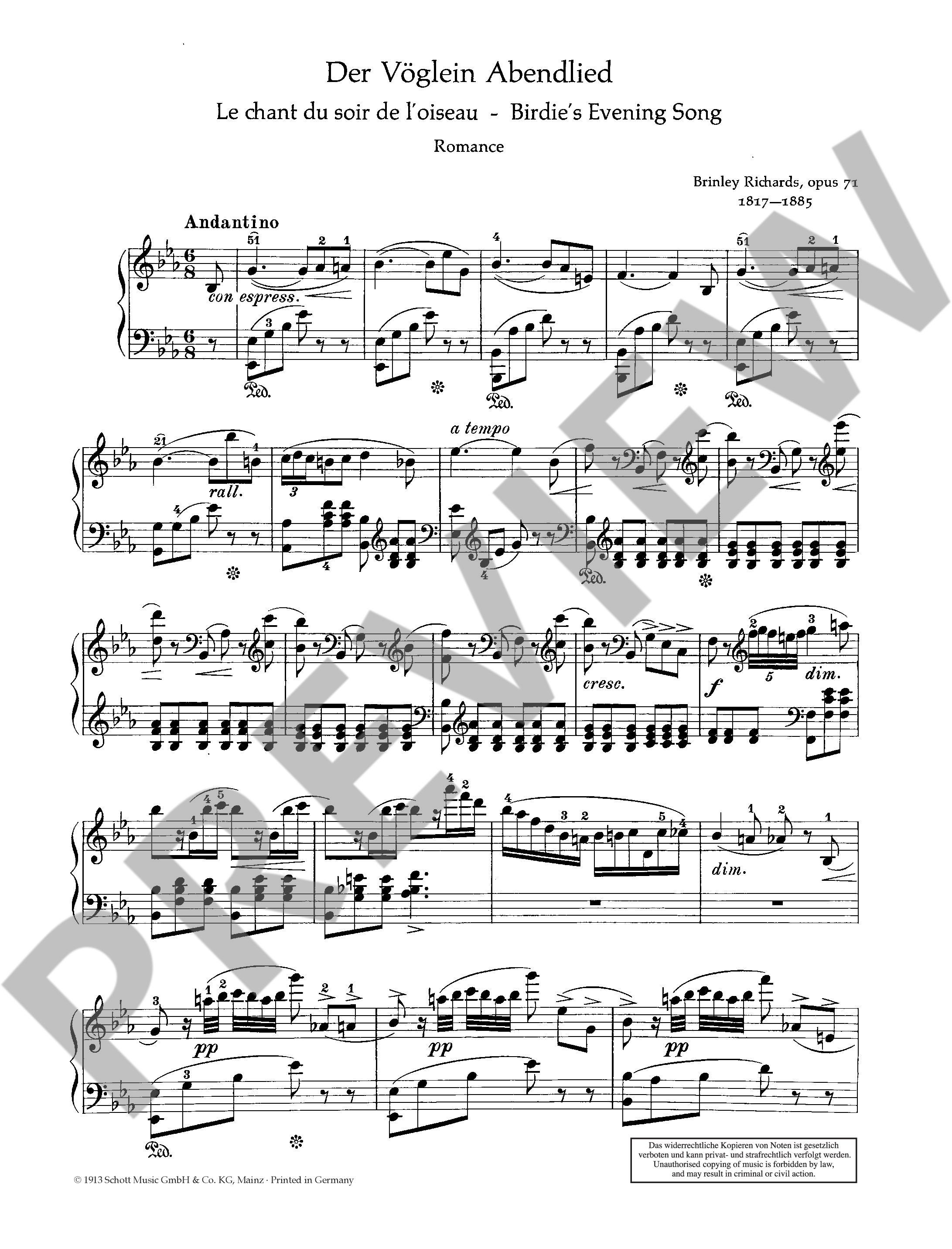 Anderes Coverbild Der Vöglein Abendlied op. 71 