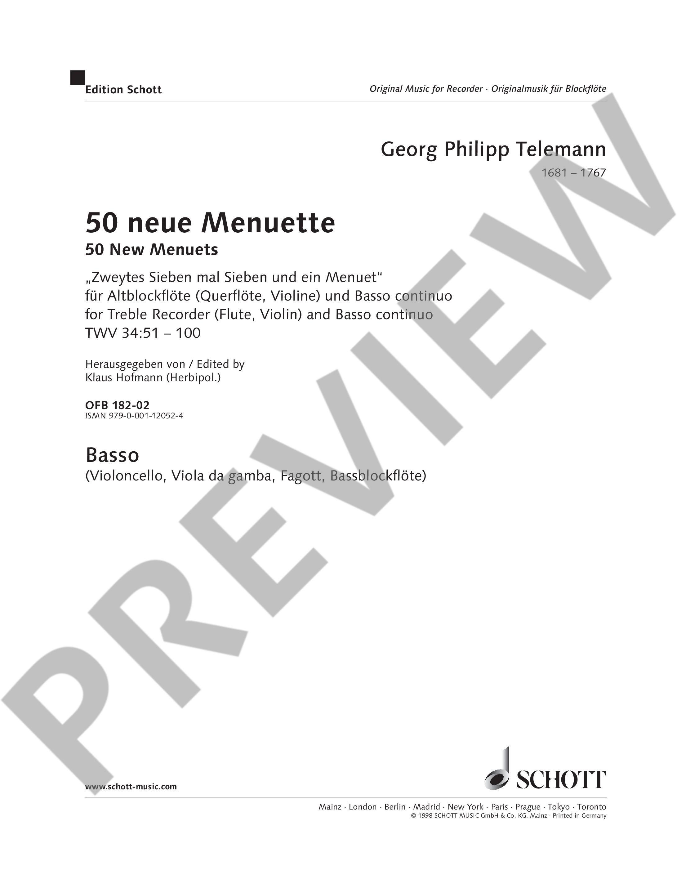 Anderes Coverbild 50 neue Menuette TWV 34:51-100 