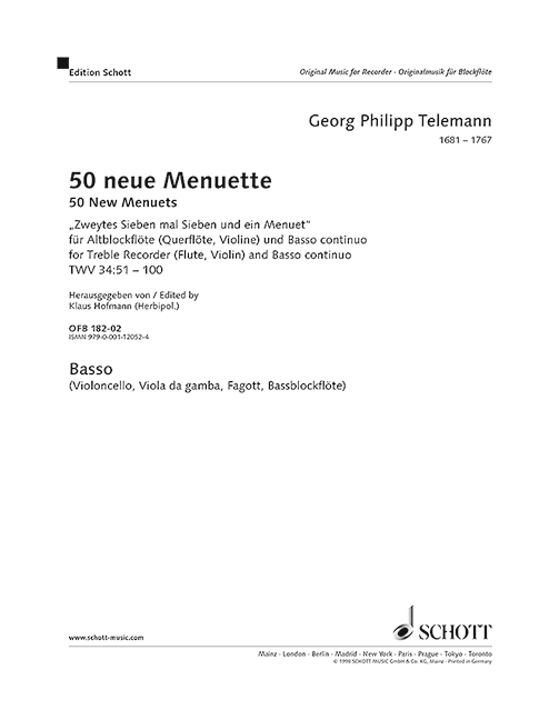 Vorderes Coverbild 50 neue Menuette TWV 34:51-100 