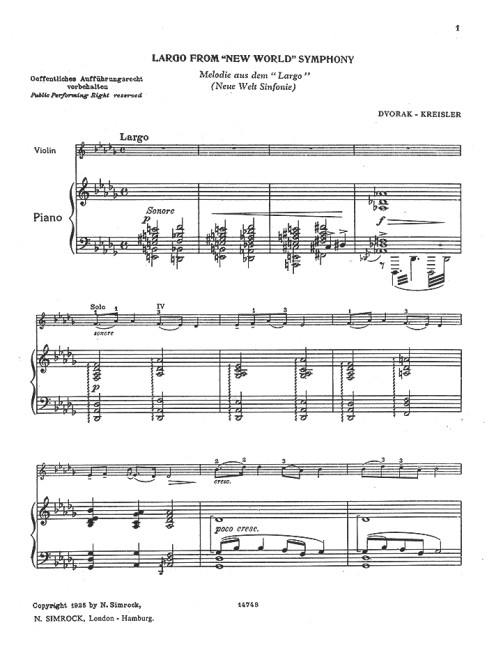 Vorderes Coverbild Melodie aus dem "Largo" (Neue Welt Sinfonie) op. 95 